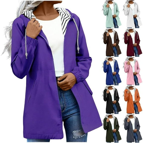 Rain Jacket Women Long Hooded Trench Coats Lined Hooded Lightweight Raincoat Outdoor Waterproof Windbreaker Travel Jacket Raincoat Outdoor
