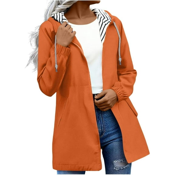 Rain Jacket Women Long Hooded Trench Coats Lined Hooded Lightweight Raincoat Outdoor Waterproof Windbreaker Travel Jacket Raincoat Outdoor