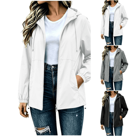 Rain Jacket Women Long Waterproof Raincoats with Hood Lightweight Full Zip Up Rain Coats Hooded Windbreaker