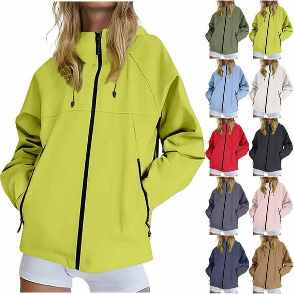 Rain Jacket for Women Mesh Lining Waterproof Hooded Pocket Zipper Jacket Outdoor Mountaineering Clothing Sports Jacket Lightweight Raincoat Green S-4XL
