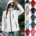 thumbnail image 1 of Rain Jacket For Women Solid Color Long-sleeved Hooded Drawstring Sunscreen And Waterproof Thin Jacket Outdoor Hiking Sports Outdoor Raincoat Windbreaker, 1 of 9