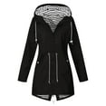 thumbnail image 1 of Rain Jacket Women Striped Lined Hooded Lightweight Raincoat Outdoor Waterproof Windbreaker Black L, 1 of 4