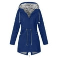 thumbnail image 1 of Rain Jacket Women Striped Lined Hooded Lightweight Raincoat Outdoor Waterproof Windbreaker Blue M, 1 of 4