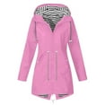 thumbnail image 1 of Rain Jacket Women Striped Lined Hooded Lightweight Raincoat Outdoor Waterproof Windbreaker Pink A XXXL, 1 of 4