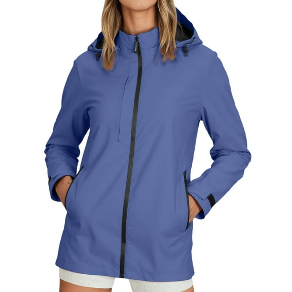 Rain Jacket Women Water_proof Lightweight Packable Raincoat Windbreaker Outdoor Hooded Travel Jacket Outerwear Solid Tops With Pockets (Dark Blue,M)
