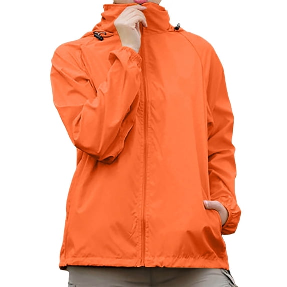 Rain Jacket Women Waterproof Lightweight Packable Hood Coat Zipper Long Sleeve Adjustable Windbreaker Outdoor Hiking Raincoat