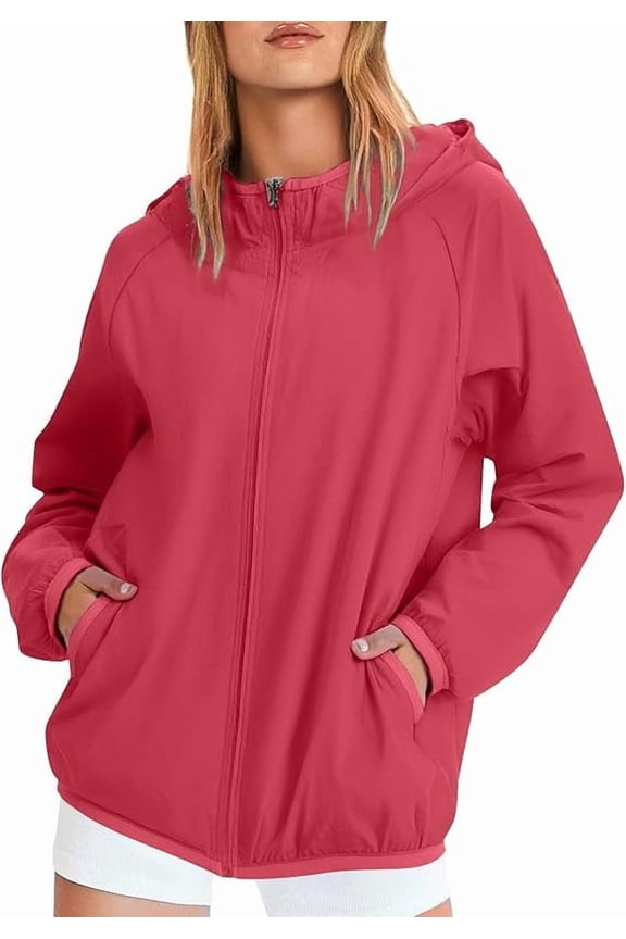 Rain Jacket Women Waterproof Lightweight Rain Coats for Women with Hood Outdoor Windbreaker Jacket Thin Zip Up Windbreaker