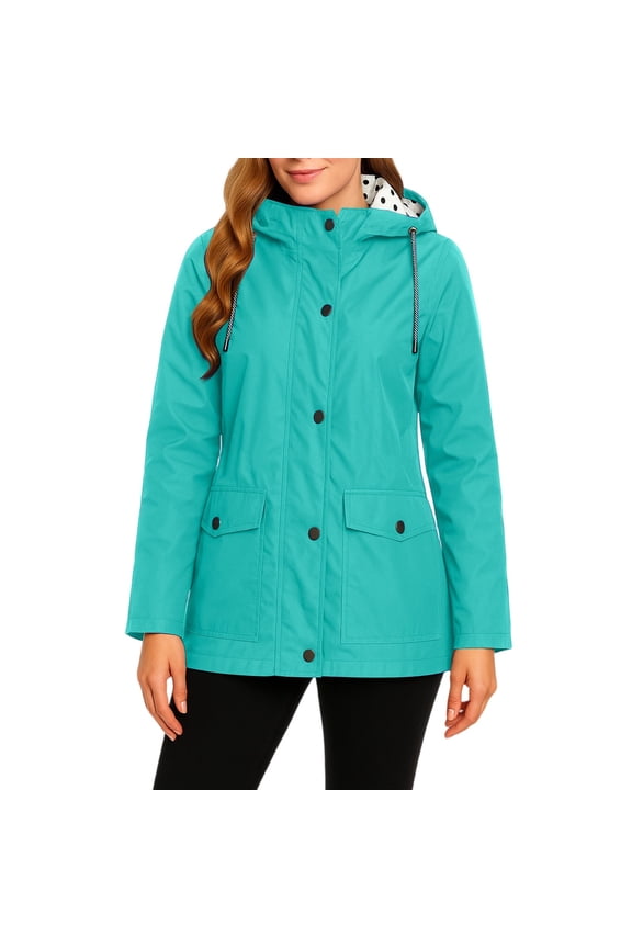 Rain Jacket Women Waterproof Long Lightweight Raincoat Hooded Windbreaker Outdoor Trench Coat for Fishing, Hunting and Tactical Outdoor Use, Green, L