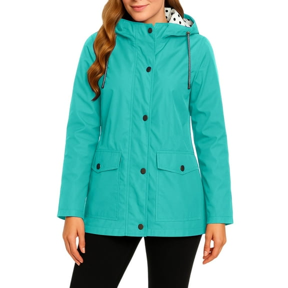 Rain Jacket Women Waterproof Long Lightweight Raincoat Hooded Windbreaker Outdoor Trench Coat for Fishing, Hunting and Tactical Outdoor Use, Green, M
