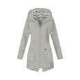 thumbnail image 1 of Rain Jacket Women Waterproof Windbreaker Lightweight Rain Jackets with Pockets Striped Lined Raincoats with Hood Light Gray L, 1 of 6