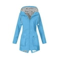 thumbnail image 1 of Rain Jacket Women Waterproof Windbreaker Lightweight Rain Jackets with Pockets Striped Lined Raincoats with Hood Sky Blue XXL, 1 of 6
