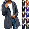 thumbnail image 1 of Rain Jacket Women Waterproof with Hood Belted Zip Up Long Raincoat Windbreaker Hiking Fall Jacket Pocket,Gray L, 1 of 8