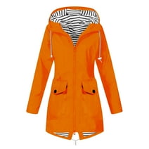 Rain Jacket Women, Women Solid Color Rain Jacket Outdoor Hooded Windproof Loose With Pocket Coat on Clearance