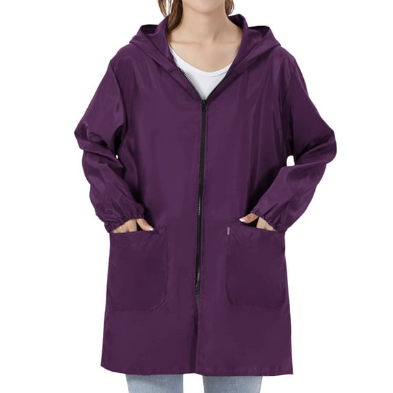 Rain Jacket Women, Yigetop A Zipper Pocket Coat for Women in A Short Time Womens Rain Jacket Purple 2XL
