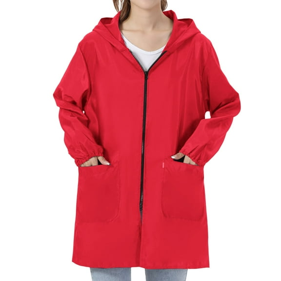 Rain Jacket Women, Yigetop A Zipper Pocket Coat for Women in A Short Time Womens Rain Jacket Red XL