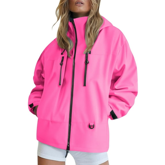 Rain Jacket Women, Yigetop Rain Jacket for Women Lightweight Windbreaker Jacket with Hood Packable Raincoat with Pockets Raincoat for Women Hot Pink S