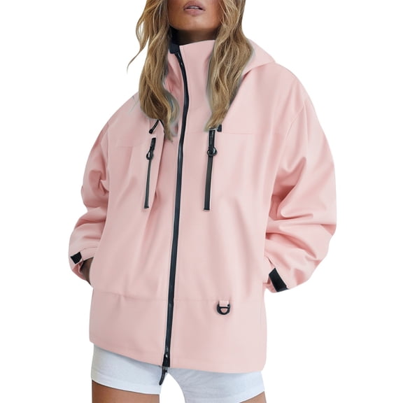 Rain Jacket Women, Yigetop Rain Jacket for Women Lightweight Windbreaker Jacket with Hood Packable Raincoat with Pockets Raincoat for Women Pink L