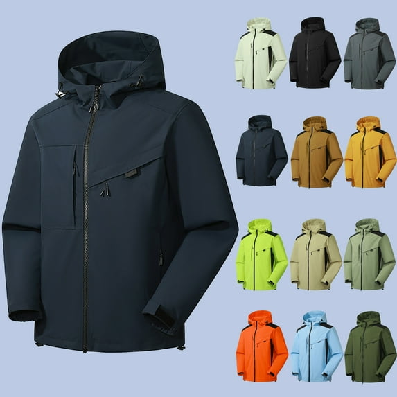 Rain Jacket Women's Lightweight Waterproof Warm Plus Size Raincoats Windproof Hooded Windbreaker with Pocket for Travel Hiking Outdoor S-5XL on Clearance