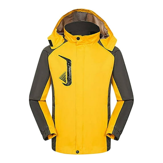 Rain Jacket Womens Man Waterproof with Hood Women's Winter Coats 3-IN-1 Windbreaker Snow Ski Jacket Water Resistant Windproof Fleece Winter Jacket Parka YellowXXXXL