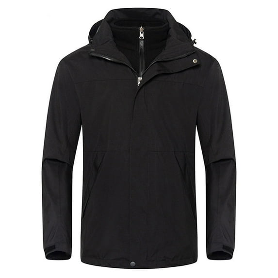 Rain Jacket for Men Casual Long Sleeve Full Zip Waterproof Raincoat Trendy Winter Warm Fleece Lined Travel Hiking Rain Coat Windbreaker with Hood