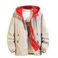 thumbnail image 1 of Rain Jacket for Men Colour Blocking Drawstring Zip Pocket Long Sleeve Hooded Casual Coat Jacket, 1 of 3