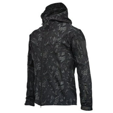 Rain Jacket for Men Solid Colour Waterproof Fleece Rush Jacket Long Sleeve Hooded Casual Coat Outwear