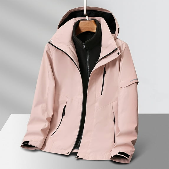 Rain Jacket for Men Three-in-one Solid Color Outdoors Mountaineering Wearproof Warm Zipper Multi-pocket Fleece Lnner Lap Coat Long Sleeve Jacket