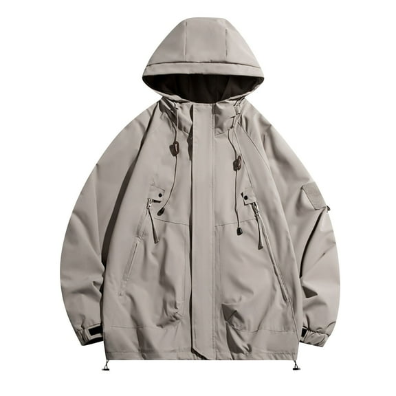 Mens Rain Jacket Waterproof Long Raincoats Lightweight Drawstring Hooded Rain Jackets with Zipper Pockets for Workout Running Cycling