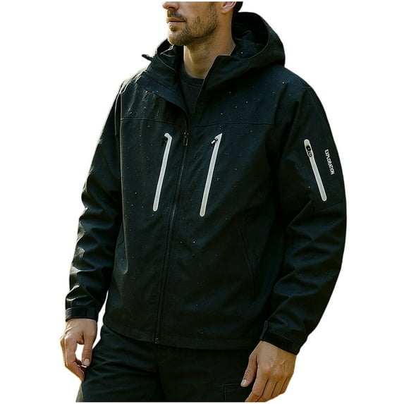 Rain Jacket for Men Windproof Waterproof Drawstring Hooded Shell Coat for Hiking & Outdoor with 5 Pockets Raincoat (4XL, Black)