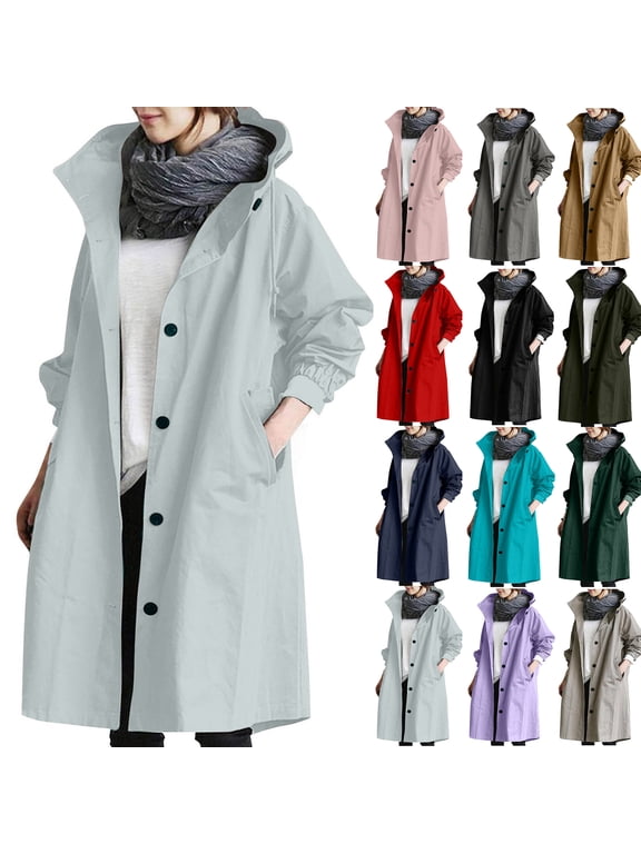 Rain Jacket for Women 2026 Windbeaker Waterproof Poncho Lightweight Long Hooded Coat Fashion Travel ,3XL,#01 Light Blue