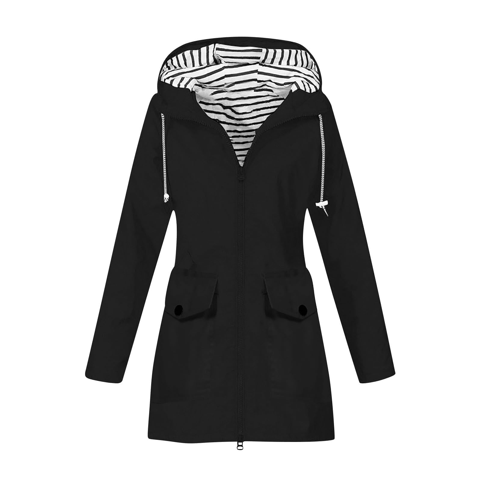 Rain Jacket for Women Lightweight Long Riancoat Hooded Waterproof Windbreaker Outdoor Hiking Travel Trench Coats