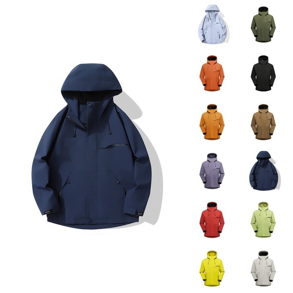 Rain Jacket for Women Men Plain Basic Windproof Waterproof Zip Up Hooded Jacket with Pockets Windbreaker Outerwear