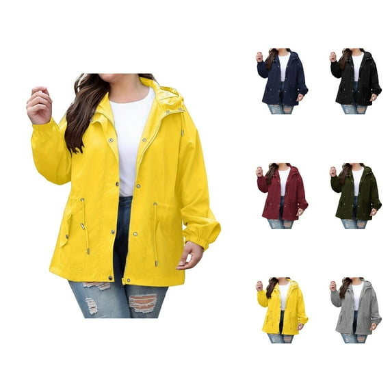Rain Jacket for Women Outdoor Lightweight Waterproof Zip Up Hooded Jackets with Pockets Windbreaker Outerwear