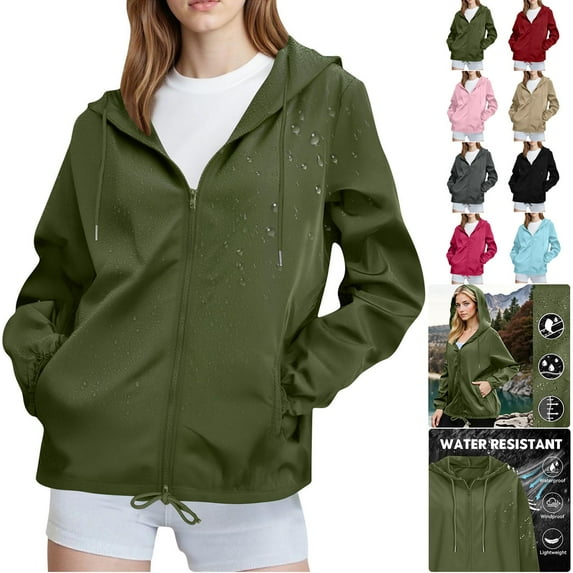 Rain Jacket for Women Water Proof Breathable Thin Bicycle Travel Cycling with Hood Lightweight Raincoat Fashionable Green S-2XL