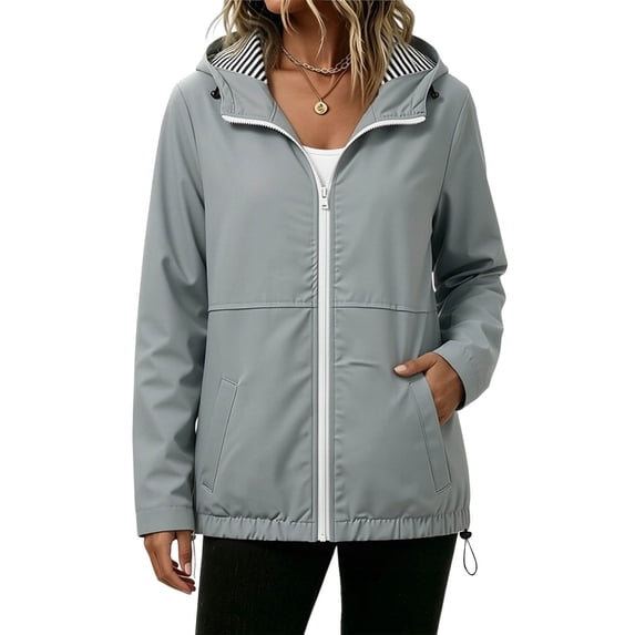 Rain Jacket for Women Waterproof Lightweight Raincoat Hooded Casual Windbreaker with Pockets for Golf Hiking Travel A-Gray S