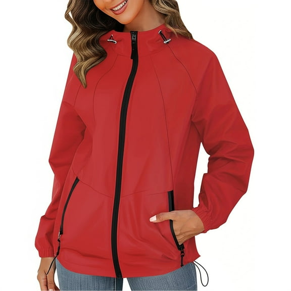 Rain Jacket for Women Waterproof Lightweight Zip Front Windbreaker Jackets with Hood Long Sleeve Packable Raincoat with Pockets