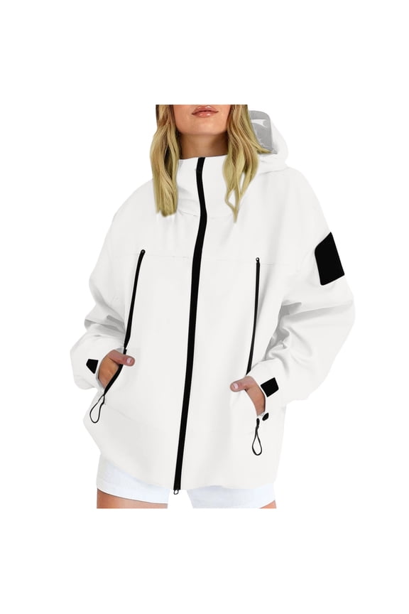 Rain Jacket for Women Waterproof Outdoor Active Lightweight Jacket Long Sleeve Hooded Rain Coat with Pockets