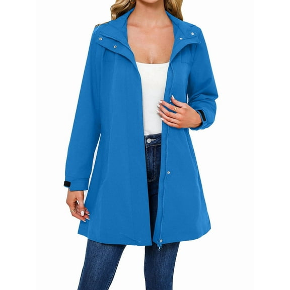 Rain Jacket for Women Waterproof with Hood Trech Coat for Women Raincoats Long Windbreaker Colorful Blue S