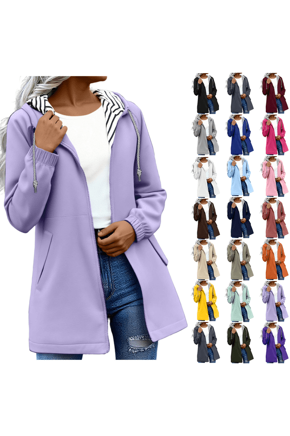 Rain Jacket for Women Windproof Loose with Pocket Solid Color Lightweight Raincoat Fashionable Purple S-5XL