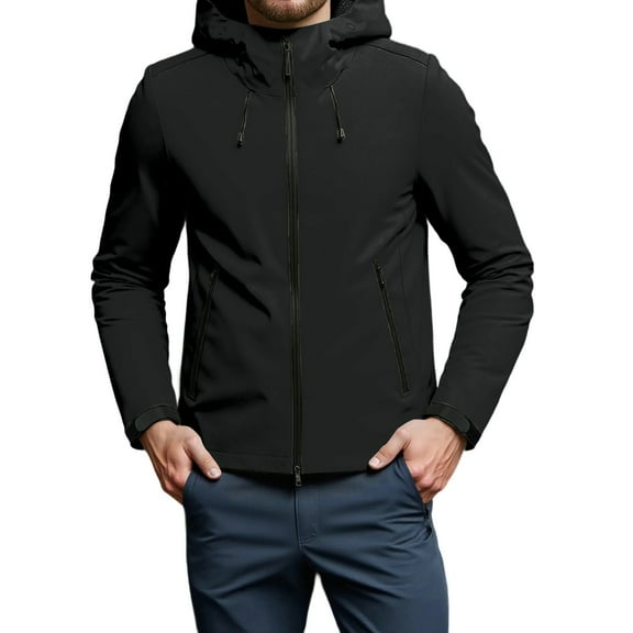 Rain Jacket with Hood Men's Water_proof Raincoats Lightweight Breathable Rain Gear Packable Workwear Big and Tall Work Outdoor Outerwear (Black,XL)