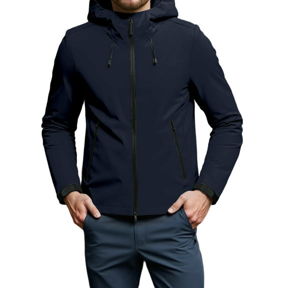 Rain Jacket with Hood Men's Water_proof Raincoats Lightweight Breathable Rain Gear Packable Workwear Big and Tall Work Outdoor Outerwear (Navy,XL)