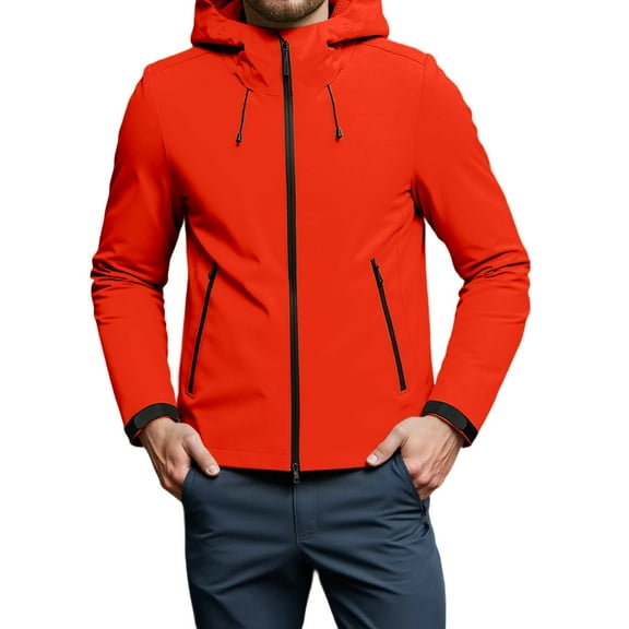 Rain Jacket with Hood Men's Water_proof Raincoats Lightweight Breathable Rain Gear Packable Workwear Big and Tall Work Outdoor Outerwear (Orange,XL)