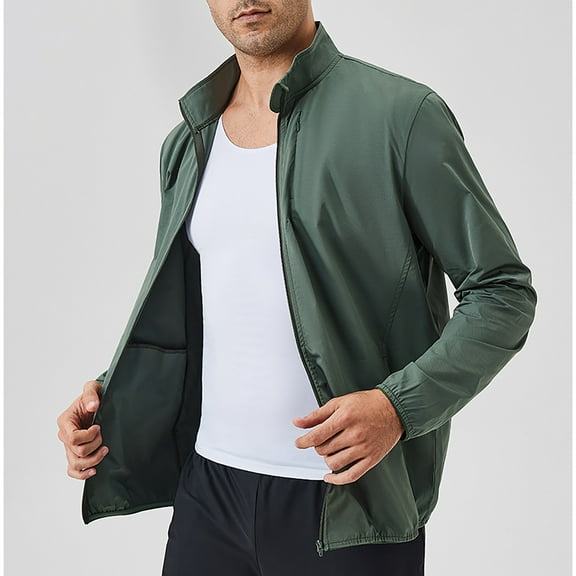 Rain Jackets for Men with Pockets Lightweight Zip Up Mock Neck Raincoats Mens Casual Solid Long Sleeve Breathable Windbreaker Running Outerwear Jacket