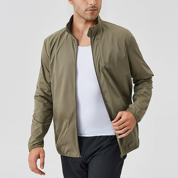 Rain Jackets for Men with Pockets Lightweight Zip Up Mock Neck Raincoats Mens Casual Solid Long Sleeve Breathable Windbreaker Running Outerwear Jacket