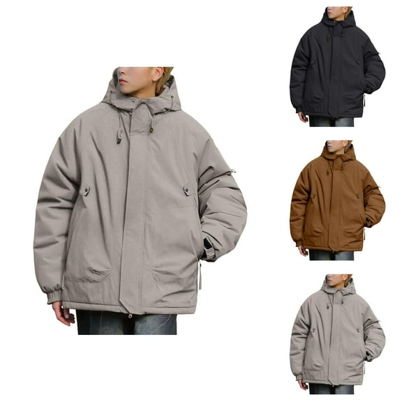 Rain Jackets for Men 2025 Fleece Windproof Waterproof Hiking Camping Zip Up Hooded Jacket with Pockets Windbreaker