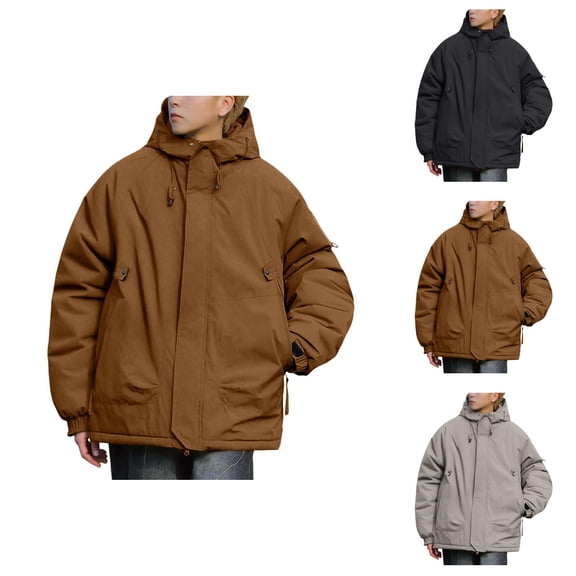 Rain Jackets for Men 2025 Fleece Windproof Waterproof Hiking Camping Zip Up Hooded Jacket with Pockets Windbreaker