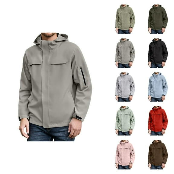 Rain Jackets for Men 2025 Lightweight Windproof Waterproof Outdoor Zip Up Hooded Jacket with Pockets Windbreaker Coat