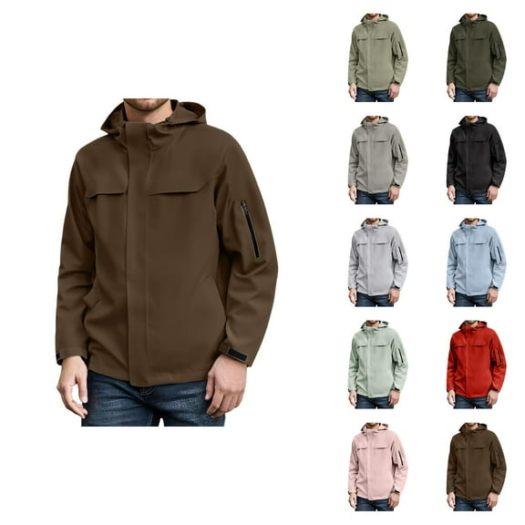 Rain Jackets for Men 2025 Lightweight Windproof Waterproof Outdoor Zip Up Hooded Jacket with Pockets Windbreaker Coat