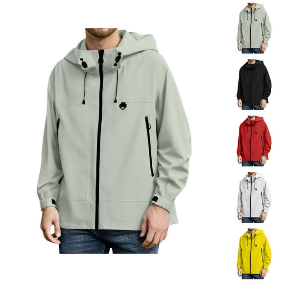 Rain Jackets for Men 2025 Long Sleeve Windproof Waterproof Zip Up Hooded Jacket with Pockets Windbreaker Outerwear