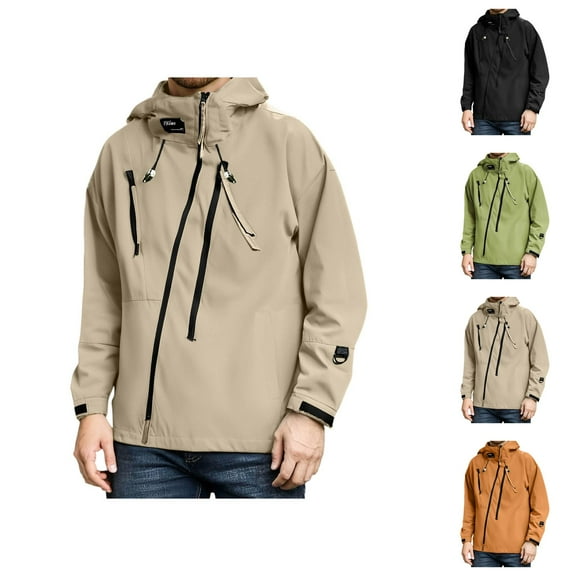 Rain Jackets for Men 2025 Loose Lightweight Breathable Outdoor Zip Up Hooded Jacket with Pockets Windbreaker Outerwear
